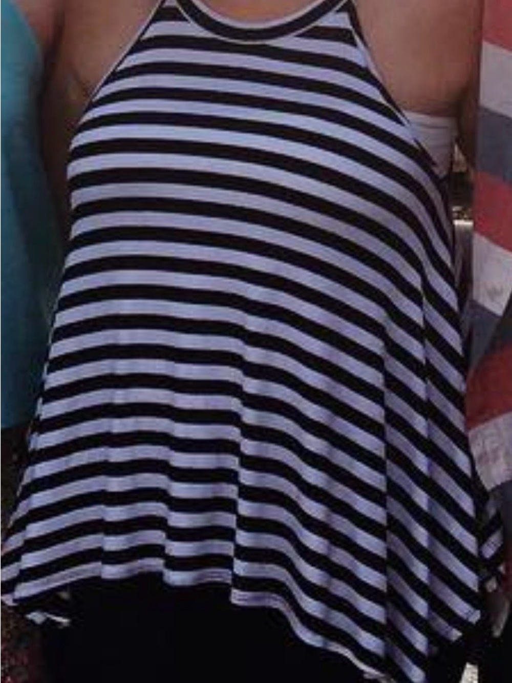 Sweet Claire Black and White Striped A-Line Halter Shirt